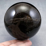 チベット産　黒水晶 モリオン　106mm スフィア 丸玉 台座付 1685g (ID:56137)