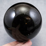 チベット産　黒水晶 モリオン　106mm スフィア 丸玉 台座付 1685g (ID:56137)