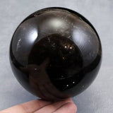 チベット産　黒水晶 モリオン　106mm スフィア 丸玉 台座付 1685g (ID:56137)