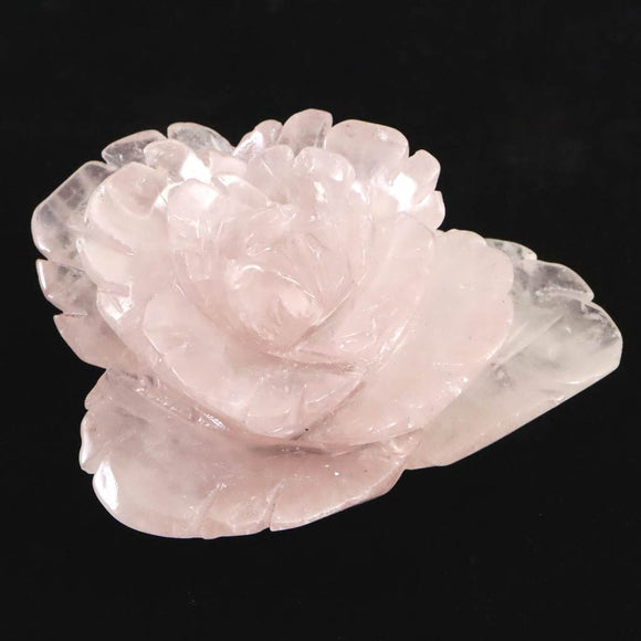 ローズクォーツ 薔薇彫刻置物　109mm  318g (ID:60665)