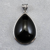 チベット産　黒水晶 モリオン 28mmペアシェイプ ペンダントトップ 10.2g (ID:60924)