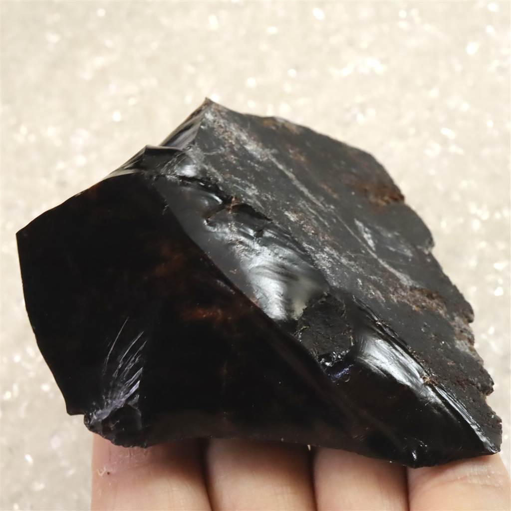 北海道産 オブシディアン 黒曜石 花十勝 89mm原石 182g (ID:63013