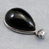 チベット産　黒水晶 モリオン 28mmペアシェイプ ペンダントトップ 10.2g (ID:63547)