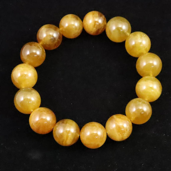 ヘリオドール イエローアクアマリン　14mm玉ブレスレット 64.6g (ID:63551)