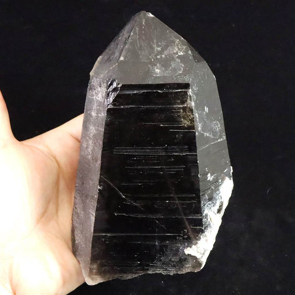 中国山東省産　黒水晶 モリオン　143mm ポイント原石　951g (ID:65313)