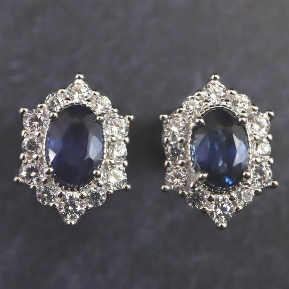 ブルーサファイア　6X4mmオーバルファセットカット ピアス (ID:69032)