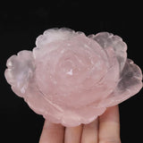 マダガスカル産 ローズクォーツ 薔薇彫刻置物　103mm  292g (ID:70314)