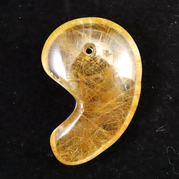 ヒマラヤ マニハール産 ゴールドルチル入り 水晶 34mm勾玉 10.7g (ID:71310)