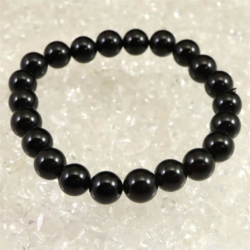 AMERI チベット産モリオン　ブレスレット& 勾玉　今だけ特価！！ チベット産 天然モリオン水晶 4A 8.5mm玉 ブレスレット 19.4g (ID