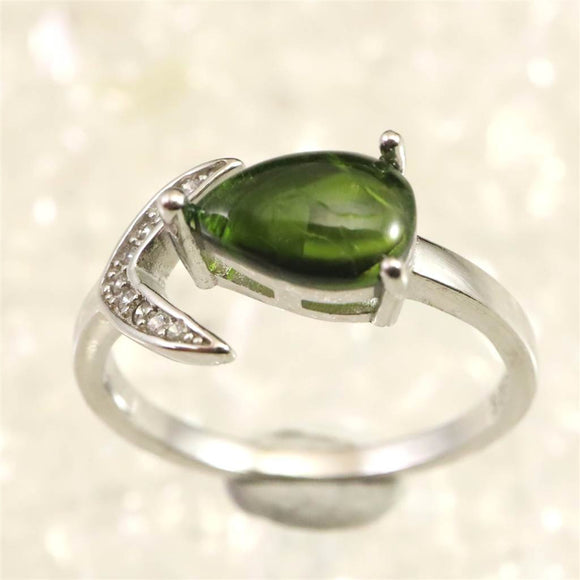 クロムダイオプサイド　9X7mmドロップ 指輪 リング 2.42g (ID:73737)