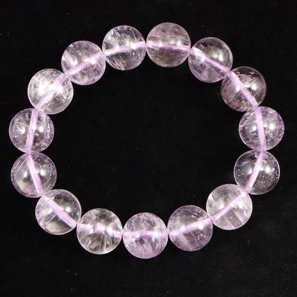 クンツァイト ３Aグレード 13.5mm玉ブレスレット 63.1ｇ　 (ID:75919)