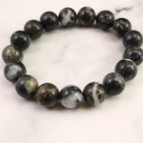 インドネシア産 イジェン水晶　黒 12mm玉ブレスレット 証明書付 41.2ｇ (ID:76068)