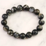 インドネシア産 イジェン水晶　黒 12mm玉ブレスレット 証明書付 41.2ｇ (ID:76068)