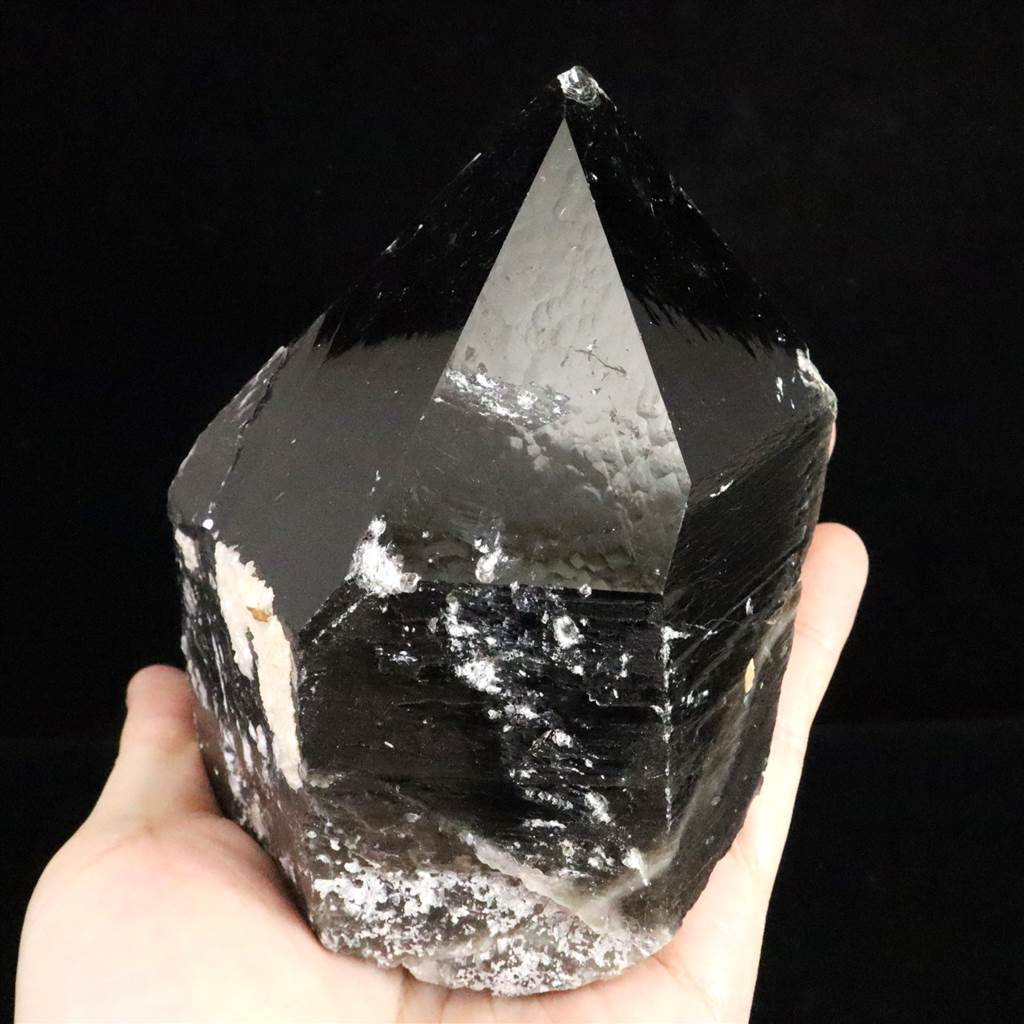 【 天然石 中国 山東省産 黒水晶 モリオン 原石 ポイント 】 中国山東省産 黒水晶 モリオン 103mm ポイント原石 982g (ID:80153