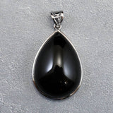 チベット産　黒水晶 モリオン 28mmペアシェイプ ペンダントトップ 10.2g (ID:80392)