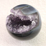 ブラジル産 アメジスト 63mmスフィア 丸玉 笑口 台付 270g (ID:81222)