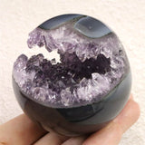 ブラジル産 アメジスト 63mmスフィア 丸玉 笑口 台付 270g (ID:81222)