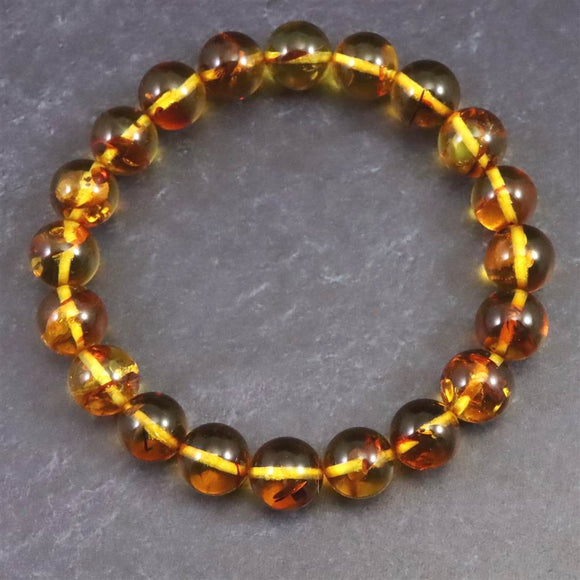 天然琥珀 バルティックアンバー  9.5mm玉ブレスレット 9.9g (ID:84202)