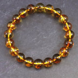 天然琥珀 バルティックアンバー  9.5mm玉ブレスレット 9.9g (ID:84202)