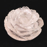ローズクォーツ 薔薇彫刻置物　一刀一石彫り　489g (ID:88887)