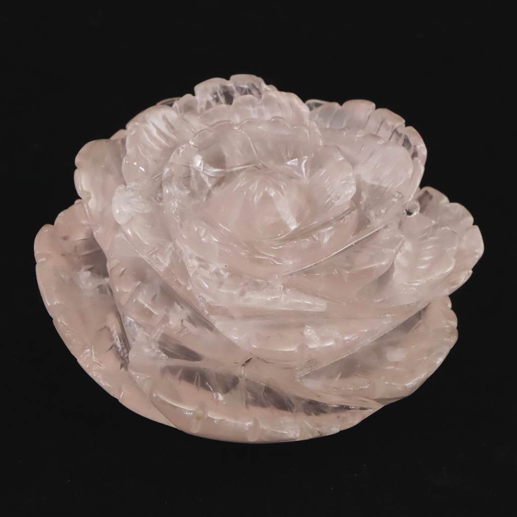ローズクォーツ 薔薇彫刻置物 一刀一石彫り 489g (ID:88887) | 榎本通商