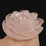 ローズクォーツ 薔薇彫刻置物　一刀一石彫り　489g (ID:88887)