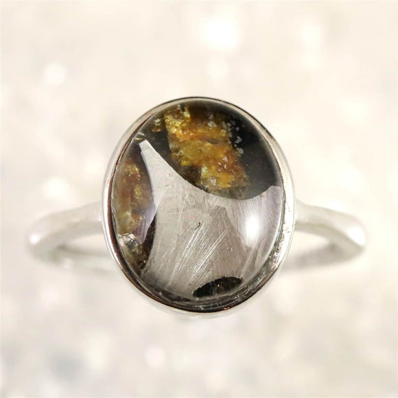 ロシア産　パラサイト隕石　11mmオーバル　リング  2.22g (ID:90156)