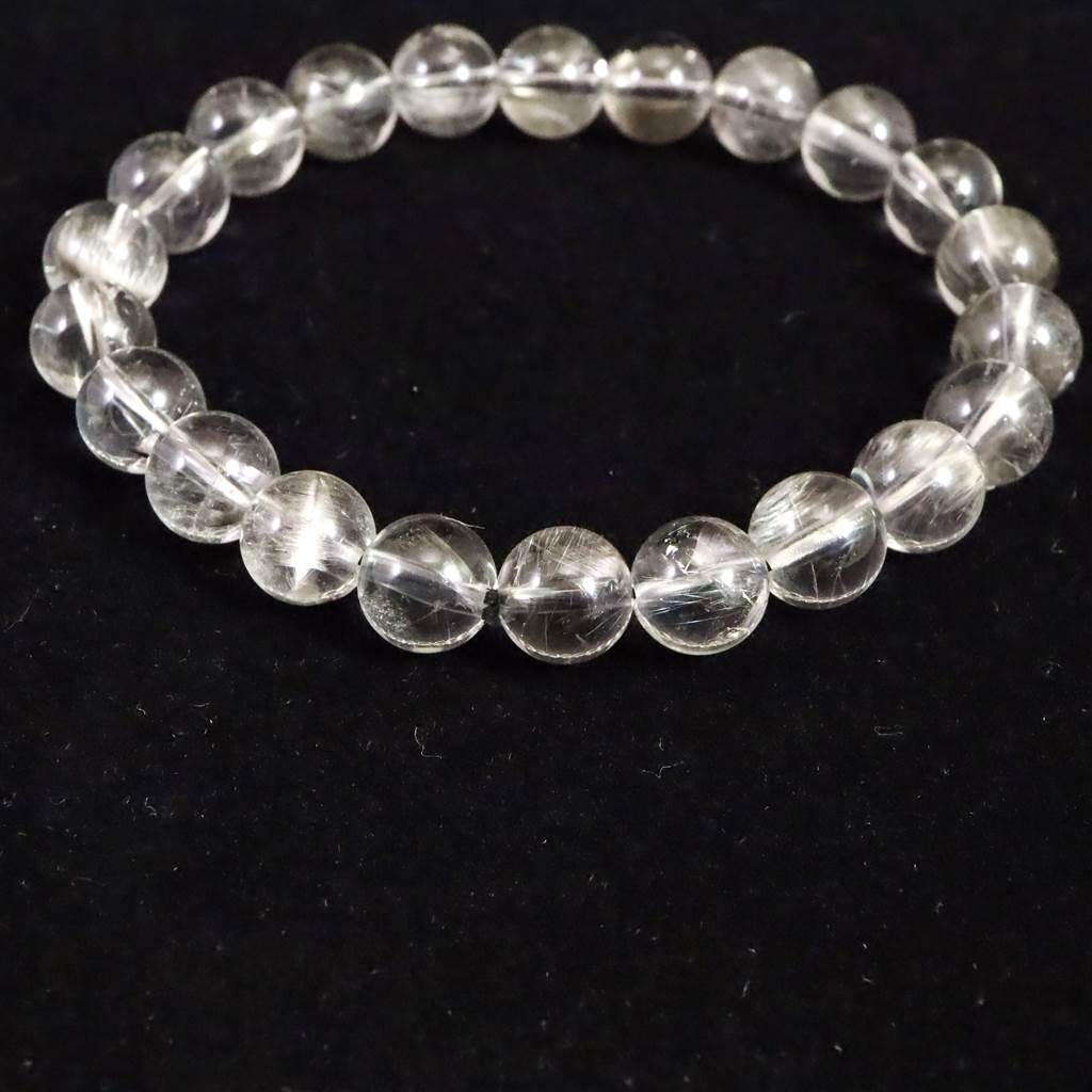 ブラジル産 プラチナ ルチルクォーツ 8.5mm玉ブレスレット 19.2g