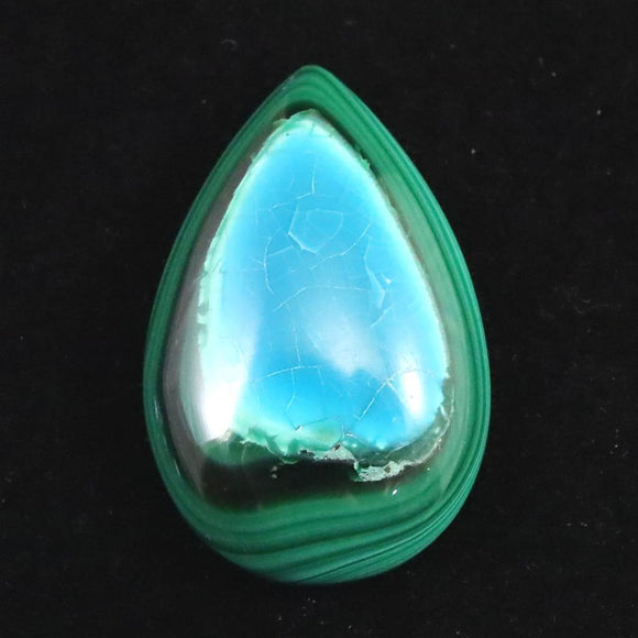 クリソコラインマラカイト　32mmペアシェイプ  タンブル 12.9g (ID:93140)