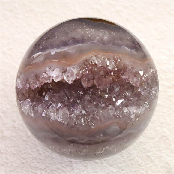 ブラジル産 アメジスト 77mmスフィア 丸玉 笑口 台付 540g (ID:94274)