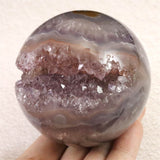 ブラジル産 アメジスト 77mmスフィア 丸玉 笑口 台付 540g (ID:94274)