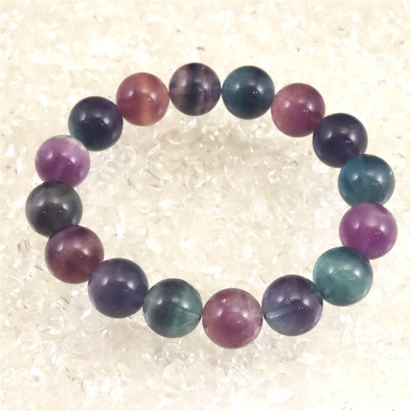 フローライト 蛍石 MIXカラー 12mm玉ブレスレット 53.3g (ID:95515