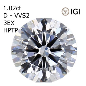 1.02ct D VVS2 3EX ラボグロウンダイヤモンド HPHT ラウンドカットルース IGI鑑定 ref.257 (ID:96797)