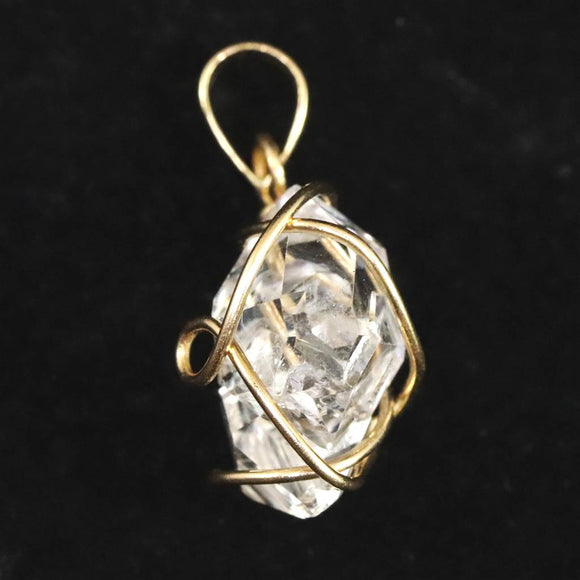 ハーキマーダイヤモンド ツイン 原石 ワイヤーラッピングペンダントトップ K18YG  0.92g (ID:41853)