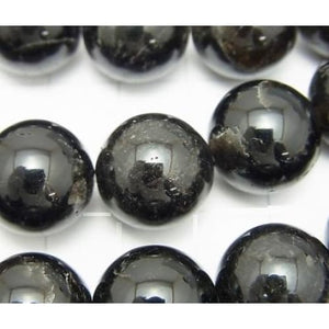 チベット産モリオン（黒水晶）AA++　ラウンド14mm　1/2連（約18cm） (ID:90871) - 榎本通商