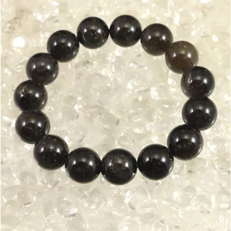 山梨県黒平水晶（草入り黒水晶） 14mm玉ブレスレット 証明書付 57.7g