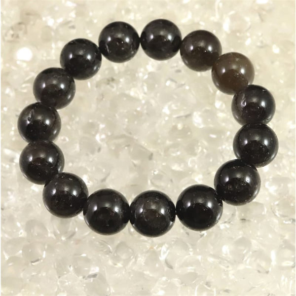 山梨県黒平水晶（草入り黒水晶） 14mm玉ブレスレット 証明書付 57.7g